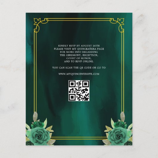 Floral Emerald Green Gold Boots Horse Quinceanera Flyer (Achterkant)