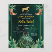 Floral Emerald Green Gold Boots Horse Quinceanera Flyer (Voorkant)