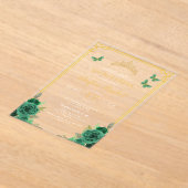 Floral Emerald Green Gold Butterfly Quinceanera Acryl Uitnodigingen (Laagn)