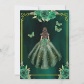 Floral Emerald Green Gold Butterfly Quinceanera Kaart (Achterkant)