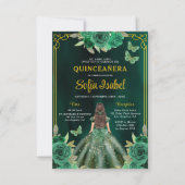 Floral Emerald Green Gold Butterfly Quinceanera Kaart (Voorkant)