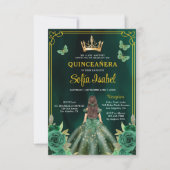 Floral Emerald Green Gold Butterfly Quinceanera Kaart (Voorkant)