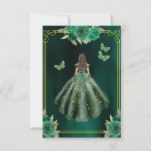 Floral Emerald Green Gold Butterfly Quinceanera Kaart (Achterkant)