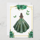 Floral Emerald Green Gold Butterfly Quinceanera Kaart (Achterkant)
