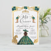 Floral Emerald Green Gold Tiara Charra Quinceanera Kaart (Staand voorkant)