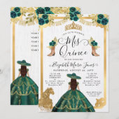 Floral Emerald Green Gold Tiara Charra Quinceanera Kaart (Voorkant / Achterkant)