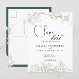 Floral Emerald Green Gold Wedding Save the Date Briefkaart