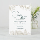 Floral Emerald Green Gold Wedding Save the Date Kaart (Staand voorkant)