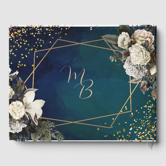 Floral Emerald Green Gold Wreath Wedding Gastenboek (Achterkant)