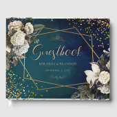 Floral Emerald Green Gold Wreath Wedding Gastenboek (Voorkant)