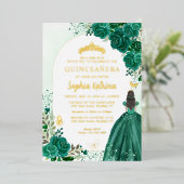 Floral Emerald Green Princess Birthday Quinceanera Folie Uitnodiging (Staand Voorkant)