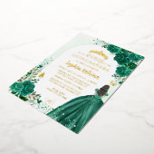 Floral Emerald Green Princess Birthday Quinceanera Folie Uitnodiging (Gedraaid)
