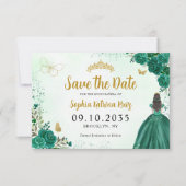 Floral Emerald Green Princess Birthday Quinceanera Save The Date (Voorkant)