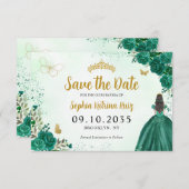 Floral Emerald Green Princess Birthday Quinceanera Save The Date (Voorkant / Achterkant)