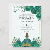 Floral Emerald Green Princess Quinceanera Kaart (Voorkant)