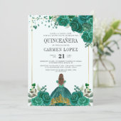 Floral Emerald Green Princess Quinceanera Kaart (Staand voorkant)
