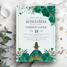 Floral Emerald Green Princess Quinceanera Kaart