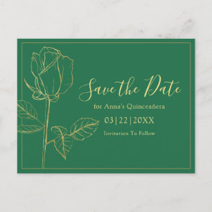 Floral Emerald Green Quinceanera bewaar de datum Briefkaart