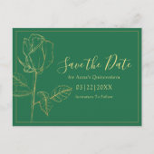 Floral Emerald Green Quinceanera bewaar de datum Briefkaart (Voorkant)