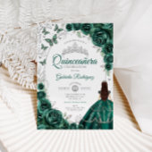 Floral Emerald Green Silver Quinceanera Kaart
