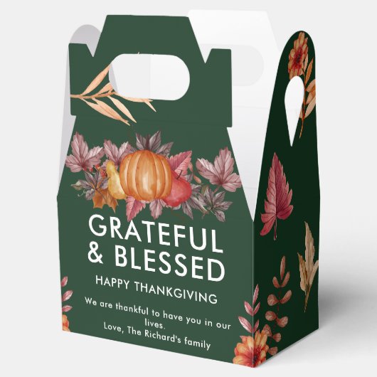 Floral Emerald Groen Thanksgiving Diner Bedankdoosjes (Geopend)