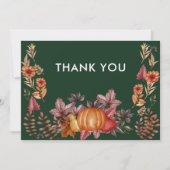 Floral Emerald Groen Thanksgiving Diner Bedankkaart (Voorkant)