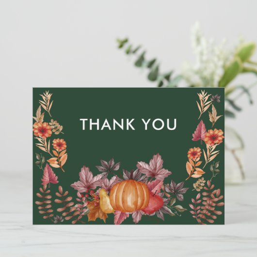 Floral Emerald Groen Thanksgiving Diner Bedankkaart (Staand voorkant)