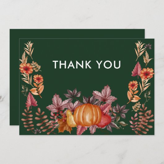 Floral Emerald Groen Thanksgiving Diner Bedankkaart (Voorkant / Achterkant)