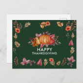 Floral Emerald Groen Thanksgiving Diner Feestdagenkaart (Voorkant / Achterkant)