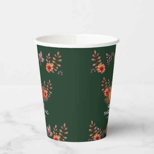 Floral Emerald Groen Thanksgiving Diner Papieren Bekers (Links)