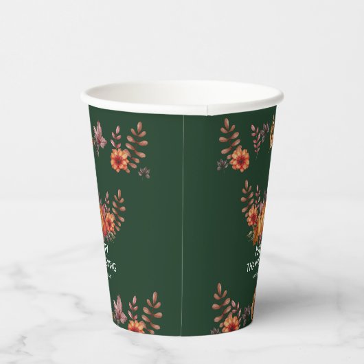 Floral Emerald Groen Thanksgiving Diner Papieren Bekers (Rechts)