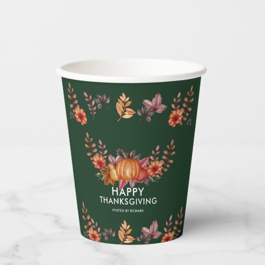 Floral Emerald Groen Thanksgiving Diner Papieren Bekers (Voorkant)