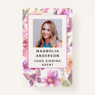 Floral Employee Photo Logo Barcode Name Badge