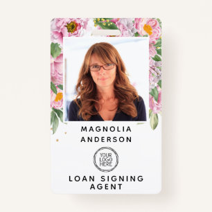 Floral Employee Photo Logo Barcode Name Badge