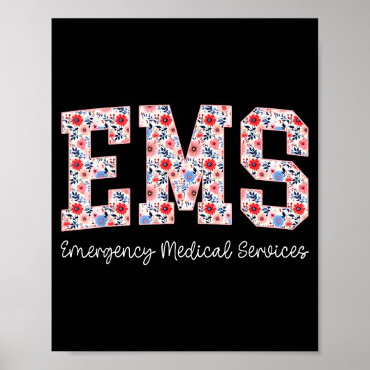 Floral Ems Emergency Medical Services Emt Wildflow Poster (Voorkant)