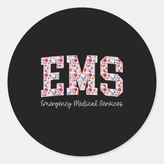 Floral Ems Emergency Medical Services Emt Wildflow Ronde Sticker (Voorkant)