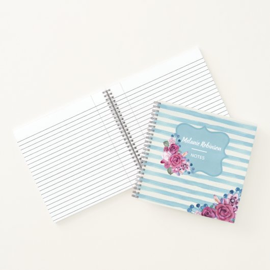  Floral- en Blauwe Stripes Notitieboek (Binnen)