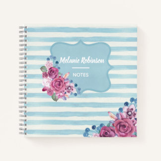  Floral- en Blauwe Stripes Notitieboek