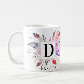 Floral- en bloemenboho-monogram en naamontwerp koffiemok (Links)