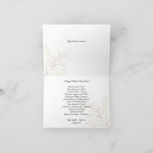 Floral en botanische ornament moederdag bedankkaart (Binnen)