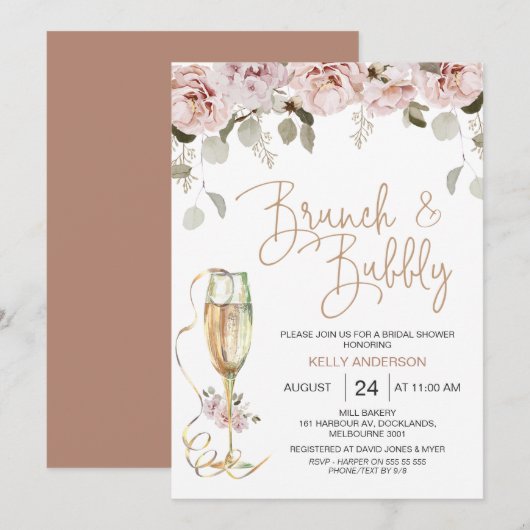 Floral en Eucalyptus Brunch Bubble Vrijgezellenfee Kaart (Voorkant / Achterkant)