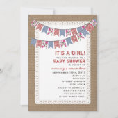 Floral en Gingham Bunting Burlap Geïnspireerd Girl Kaart (Voorkant)