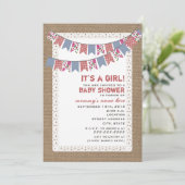 Floral en Gingham Bunting Burlap Geïnspireerd Girl Kaart (Staand voorkant)