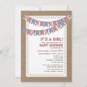 Floral en Gingham Bunting Burlap Geïnspireerd Girl Kaart