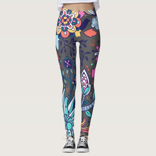 Floral en glamour naadloze lentekuut leggings (Voorkant)