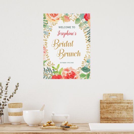 Floral en Glitter Brunch Vrijgezellenfeest Poster (Keuken)