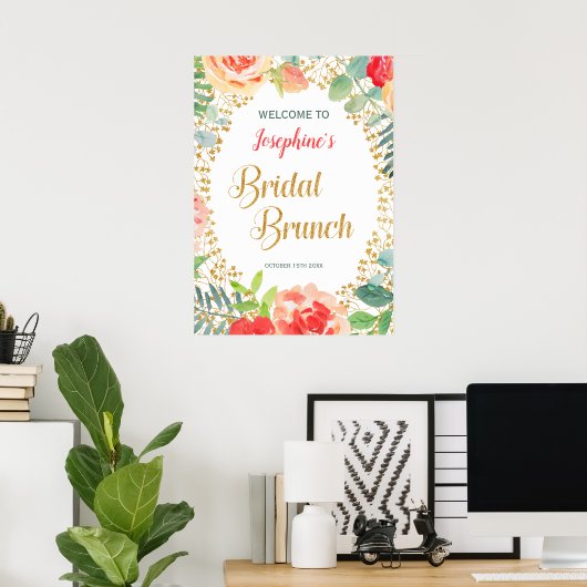 Floral en Glitter Brunch Vrijgezellenfeest Poster (Thuiskantoor)