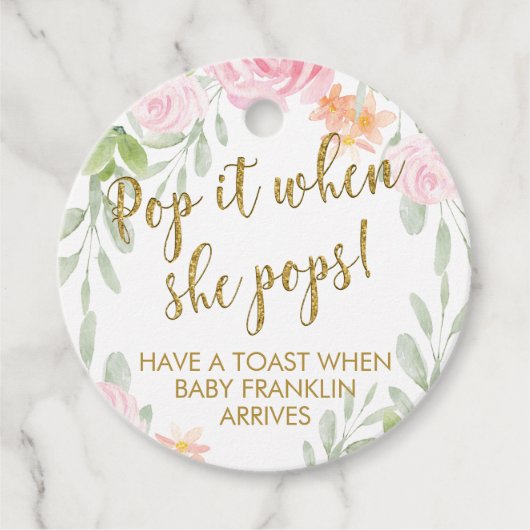 Floral en Gold Glitter Pop het als ze Pop voor Bedankjes Labels (Voorkant)