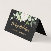Floral en Greenery Gold Script met QR Code Black Visitekaartje (Voorkant)