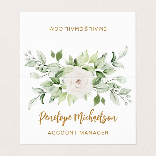 Floral en Greenery Gold Script met QR Code White Visitekaartje (Buitenkant ongevouwen)